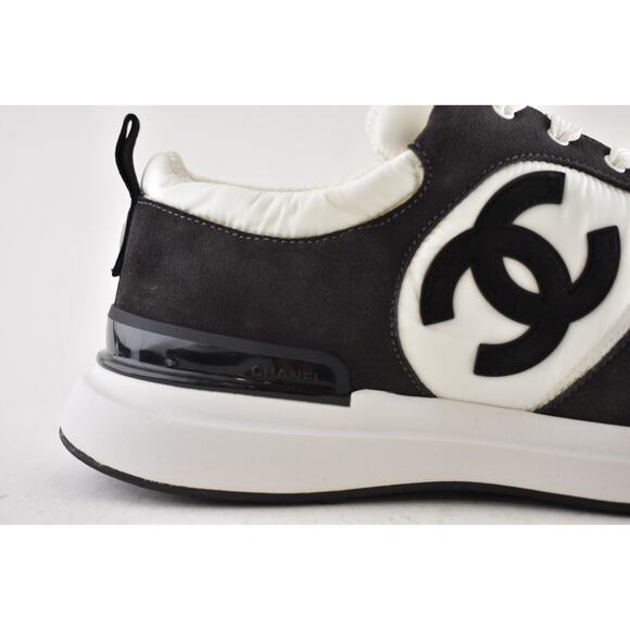 Chanel 21P Mens Grey Black White CC Logo Low Top Lace Up Trainer Sneaker 44 11 - Picture 3 of 13